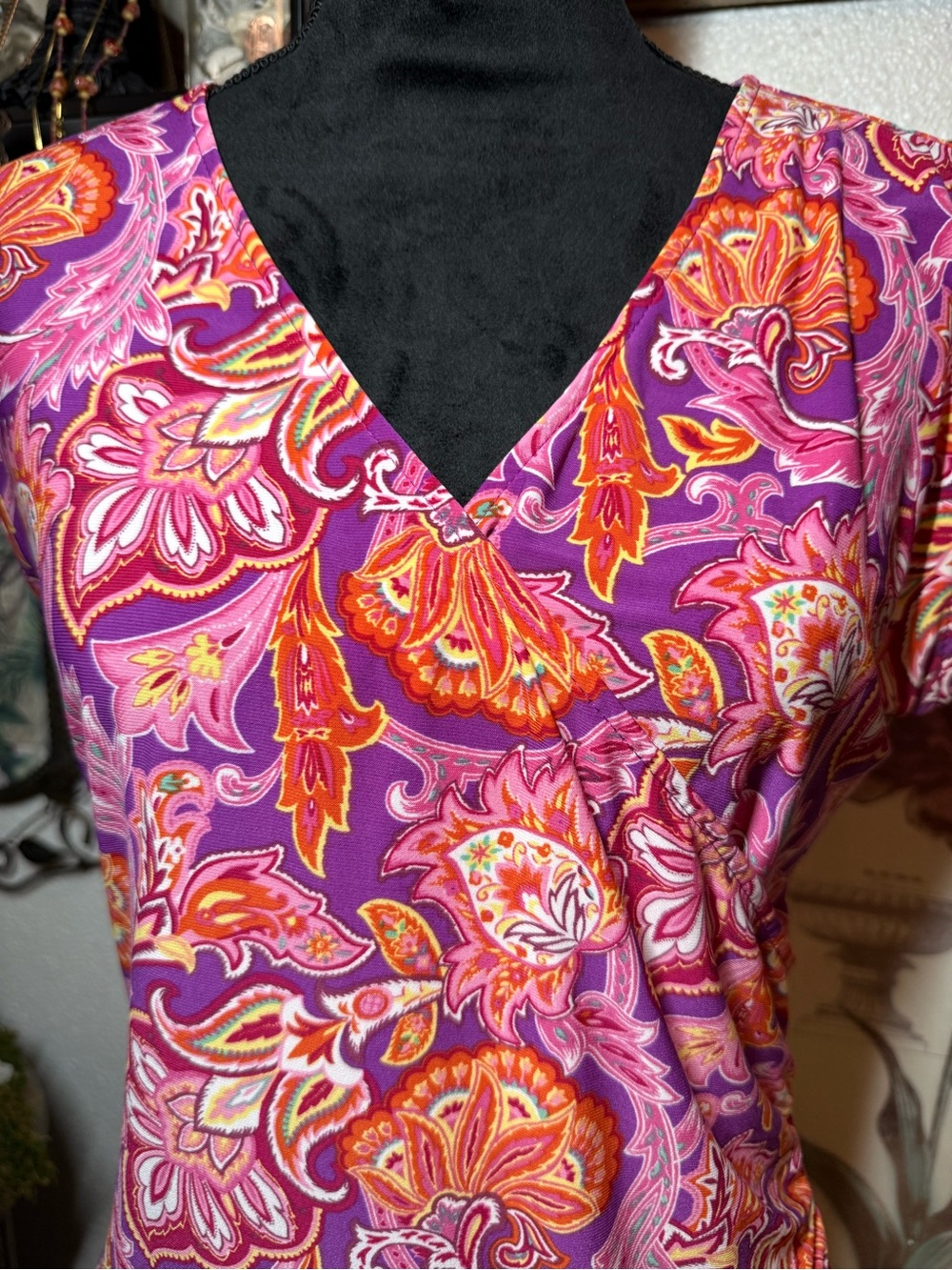Chaps Paisley Sleeveless Faux Wrap Top Purple Pink Orange Floral •Size L• - Picture 3 of 10